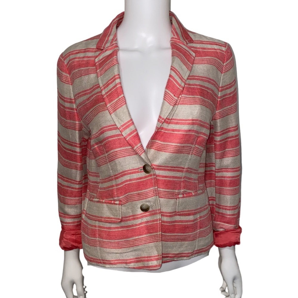 LOFT Coral Striped linen blazer Size 4